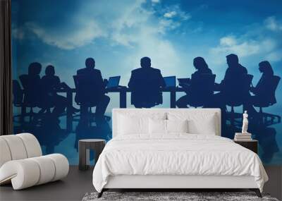 Silhouettes of Businesspeople in a Meeting with Laptops Wall mural