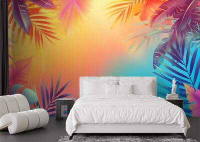 summer plants and flower background illustration Wall mural