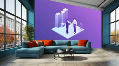 Two Businessmen Shaking Hands in Front of Geometric Buildings Wall mural