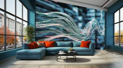 Abstract digital wave of particles. Futuristic point wave. Technology background Wall mural