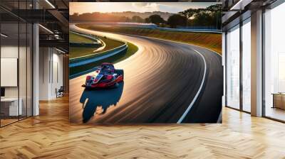 A double turn on the asphalt motor sport race track, where drivers navigate sharp bends with skill and precision, creating thrilling moments of high-speed competition Wall mural