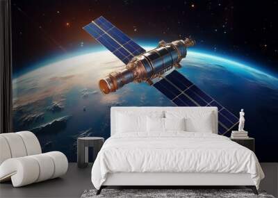 A satellite in orbit around the Earth. Wall mural