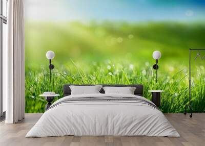 fresh green grass background in sunny spring day Wall mural