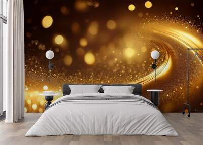 abstract luxury swirling gold background with gold particle christmas golden light shine particles bokeh on dark background gold foil texture realistic ai generated image Wall mural