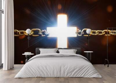 glowing cross breaks a chain Wall mural