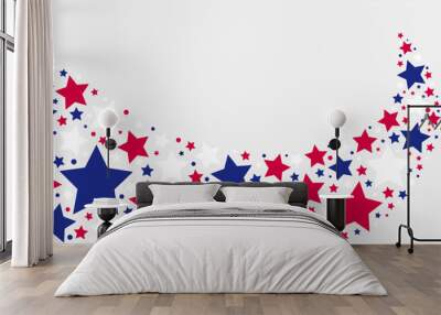 A visually striking design featuring red, white, and electric blue stars on a white background, creating a bold and patriotic pattern. Perfect for an event or art project Wall mural