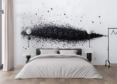 Abstract black powder explosion isolated on white background. Dynamic particle spread in sharp shape for modern art and creative design projects Wall mural