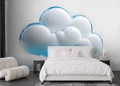 Abstract white curly cloud isolated on white background. Cartoon 3D illustration Wall mural