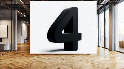 Black 3D numeral 4 isolated on white background. Clean, minimalist design number four for numerical concepts, graphic design, and modern aesthetics Wall mural