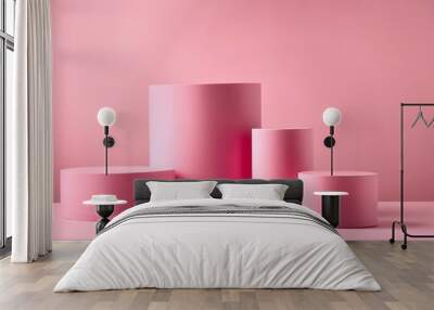 minimalist pink product display with cylinders and blocks Wall mural