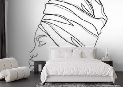 Abstract portrait of young African woman in minimalistic modern style. Line drawing. -  Vector illustration Wall mural