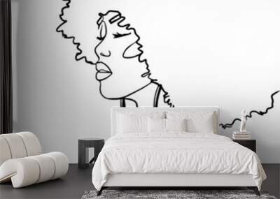 Abstract portrait of young African woman in minimalistic modern style. Line drawing. -  Vector illustration Wall mural