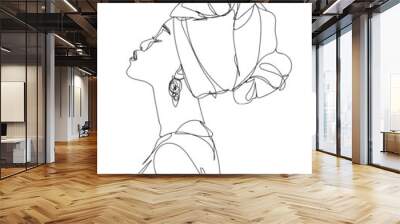 Abstract portrait of young African woman in minimalistic modern style. Line drawing. -  Vector illustration Wall mural