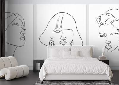 Set of woman portrait. Simple, minimalist vector illustration of beautiful woman. Line drawing Wall mural