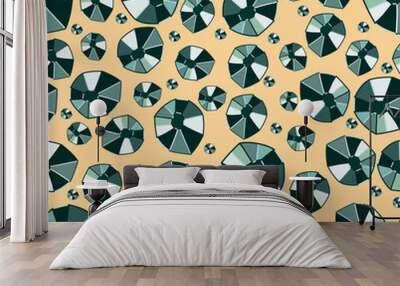 Abstract geometric green beads seamless pattern on yellow backgr Wall mural