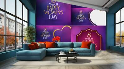 8 March. International Happy Women's Day Celebration. Billboard, Poster, Social Media, Story, Wishes Card, Greeting Card, Trendy Design Template. (TR: 8 Mart Dunya Kadinlar Gununuz Kutlu Olsun.) Wall mural