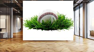 Baseball on grass on transparent background Wall mural