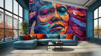 colorful native american ethnic abstract painting Wall mural