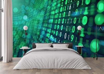 Green digital data on computer screen background Matrix style,background, free space. Wall mural