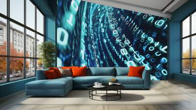 3d rendered abstract binary number falling from above Technology digital big data network connection, 3D rendering Wall mural