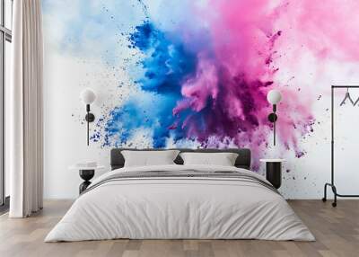 Holi colors Blue pink color powder explosion on white background Wall mural