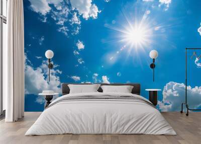 Sky with bright sun and thermometer Wall mural