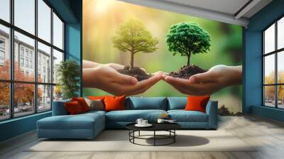 tree in two hands with very different environments Earth Day-Global Warming and Pollution Wall mural