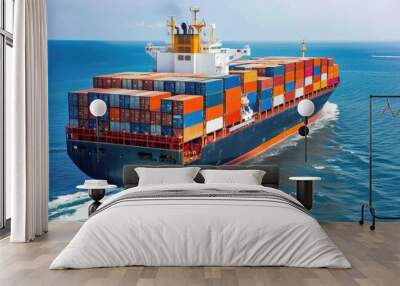 Logistics and container transportation on cargo ship,illustration transportation import trade port Service provider for ping, logistics, shipping, shipping by sea. Wall mural