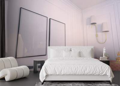 Photo frame wall mockup two interior theme with mirror glass Wall mural