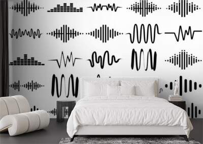 Sound waves set. Modern sound equalizer. Radio wave icons. Volume level symbols. Music frequency Wall mural