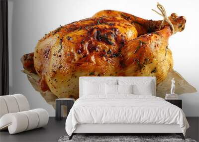 Whole grilled chicken on isolated transparent background Wall mural