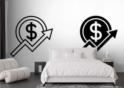 dollar coin money with growth arrow symbol, illustration of economic and financial growth icon vector Wall mural