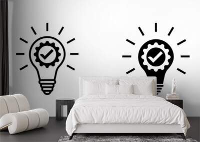 Lightbulb with checkmark emblem, quality control, bright approved idea icon vector Wall mural