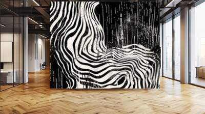 A black and white striped pattern with a zigzag line Wall mural