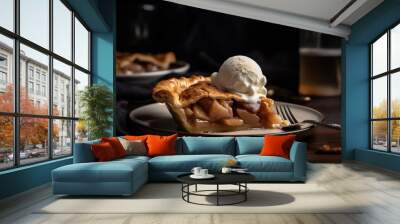 a slice of warm apple pie on a plate with pie Wall mural