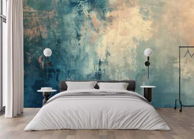 Abstract blue sky painting with paint splatters. Modern art design. Wall mural