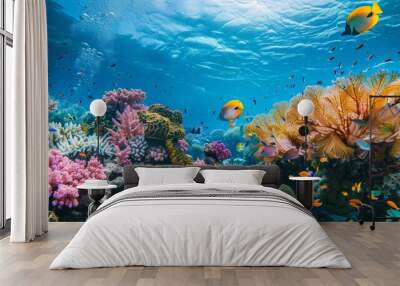 Colorful coral reef teeming with diverse fish species. Vibrant underwater ecosystem alive with aquatic beauty Wall mural