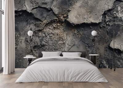 Damaged, deteriorating wall surface featuring cracks and perforations. Grunge background concept Wall mural