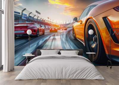 Experience racing thrills: Immersive action on the track Wall mural