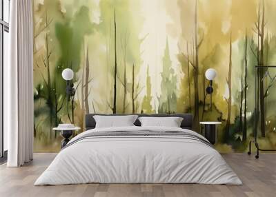 green and brown forest with this watercolor background Wall mural