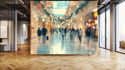 Hustle and Bustle: A Dynamic Blur of a Busy Shopping Mall with a Myriad of Shoppers. Wall mural