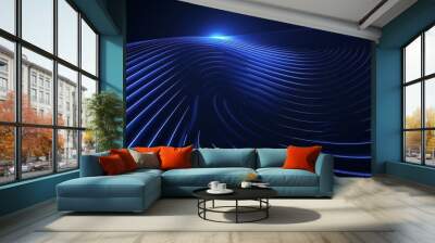 Sleek Geometric Elegance: Glowing circle lines over a dark blue geometric stripe background. Wall mural