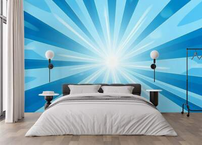 Soothing sunburst background with tranquil blue bursts. Calm and serene. Wall mural