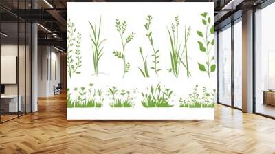 Verdant Illustration: A Delicate Drawing of a Green Plant Field Against a Clean White Background. Wall mural