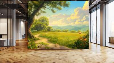 Winnie the Pooh Adventure. Playful and adorable background concept Wall mural