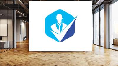 Business solution vector logo design. Businessman with check mark or tick symbol.  Wall mural