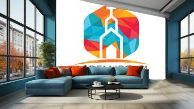 Church building vector logo design. Template logo for churches and Christian organizations cross. Wall mural