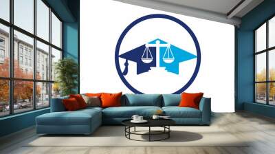 Law scale with graduation cap icon logo design. Law education vector logo concept. Wall mural