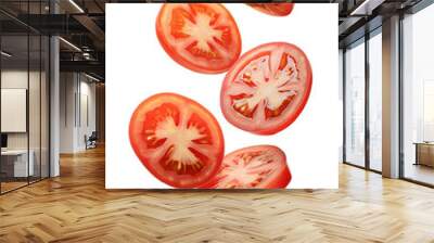 fresh tomato slices floating on a transparent background Wall mural