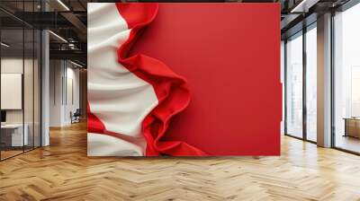 Happy Peru Independence Day. Horizontal poster. Red and white flag of Peru in a red background. Free space for text, copy space Wall mural